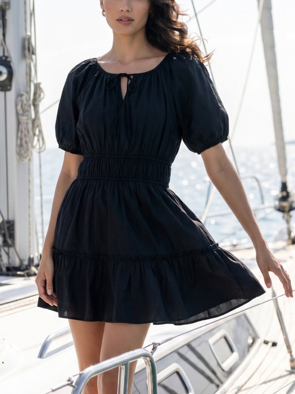 NEW! $118 J. CREW cotton blend black mini dress M peasant - Picture 1 of 10